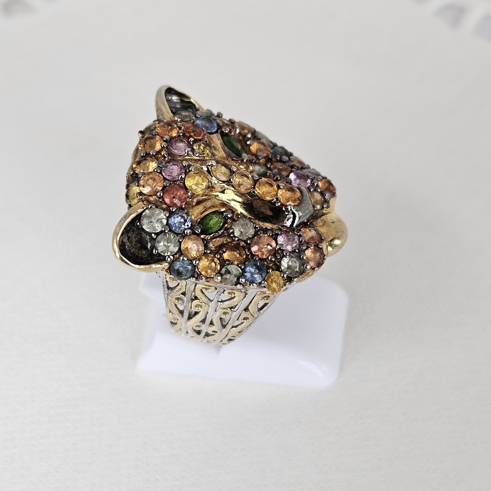 Gems En Vogue Natural Multi Sapphire Ring Palladium Sterling Silver 24k Size 7! - Picture 2 of 6